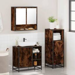 Berkfield Home 3 Piece Bathroom Furniture Set Smoked Oak Engineered Wood in Brown - thumbnail 4