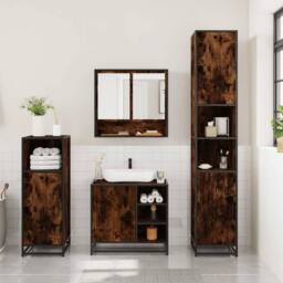 Berkfield Home 3 Piece Bathroom Furniture Set Smoked Oak Engineered Wood in Brown - thumbnail 3