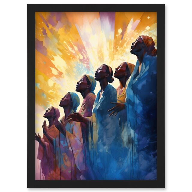 Artery8 Female Gospel Choir Group Singing Hymns Modern Watercolour Painting Artwork Framed Wall Art Print A4 in Black - image 1
