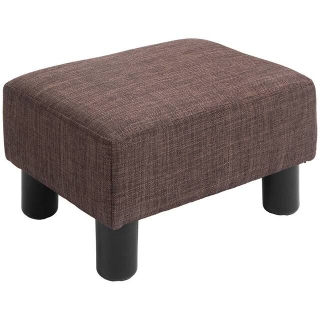 Havendro Chic Linen Fabric Footstool Ottoman Cube with 4 Plastic in Brown - image 1