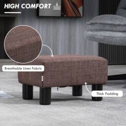 Havendro Chic Linen Fabric Footstool Ottoman Cube with 4 Plastic in Brown - thumbnail 3