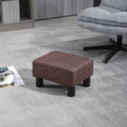 Havendro Chic Linen Fabric Footstool Ottoman Cube with 4 Plastic in Brown - thumbnail 5