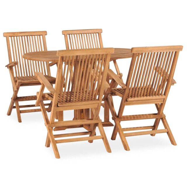 Berkfield Home 5 Piece Folding Outdoor Dining Set Solid Teak Wood in Brown - image 1