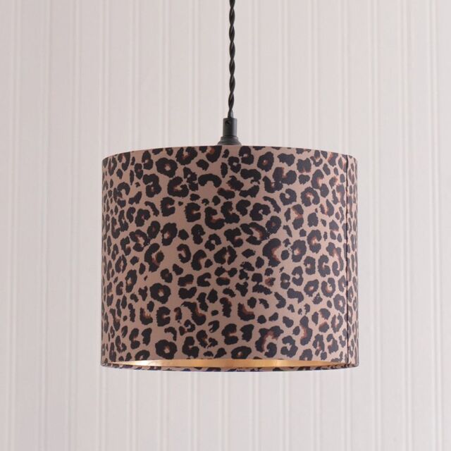 ValueLights Oasis Leopard Fabric with Metallic Gold Inner Drum Ceiling Lamp Shade - image 1