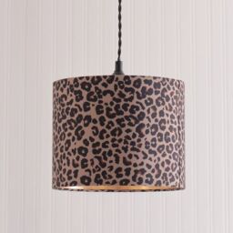 ValueLights Oasis Leopard Fabric with Metallic Gold Inner Drum Ceiling Lamp Shade - thumbnail 1