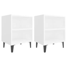Berkfield Home Sturdy Bed Cabinets with Metal Legs 2 pcs White 40x30x50 cm - Size: 40 x 30 x 50 cm - thumbnail 3