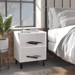 Berkfield Home Sturdy Bed Cabinets with Metal Legs 2 pcs White 40x30x50 cm - Size: 40 x 30 x 50 cm - thumbnail 2