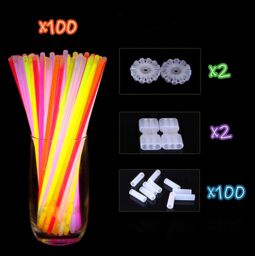 Shatchi 8Inches Glow in the Dark: 100 Glowsticks Bracelets with Connectors - Illuminate Your Fun - thumbnail 3