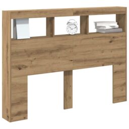 Berkfield Home Headboard Cabinet with LED Artisan Oak 140x17x102 cm in Brown - Size: 140 x 17 x 102 cm - thumbnail 5