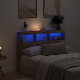 Berkfield Home Headboard Cabinet with LED Artisan Oak 140x17x102 cm in Brown - Size: 140 x 17 x 102 cm - thumbnail 1