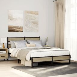 Berkfield Home Metal Bed Frame without Mattress Sonoma Oak 160x200 cm in Brown