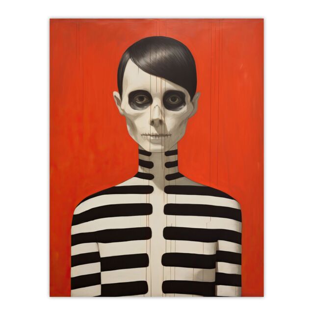 "Artery8 Wall Art Print Emo Phase By Ryan Ramirez Black On Orange Coral Skeleton Bold Vibrant Halloween Artwork Painting Poster - Size: W12"" x H16""" - image 1