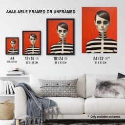 "Artery8 Wall Art Print Emo Phase By Ryan Ramirez Black On Orange Coral Skeleton Bold Vibrant Halloween Artwork Painting Poster - Size: W12"" x H16""" - thumbnail 3