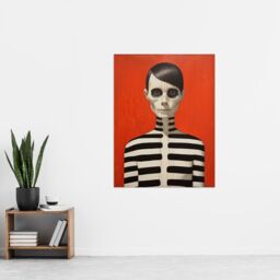 "Artery8 Wall Art Print Emo Phase By Ryan Ramirez Black On Orange Coral Skeleton Bold Vibrant Halloween Artwork Painting Poster - Size: W12"" x H16""" - thumbnail 4