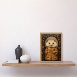 Artery8 Wall Art Print Autumn Hedgehog in Sunflower Robe Modern Artwork Framed A4 in Light Oak - thumbnail 2