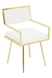 Orsina Leather Effect Dining Chair, Cut-Out Back Gold Finish Accent Chair, Velvet Upholstery Dining Chair in White - thumbnail 2