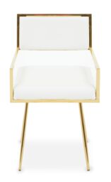 Orsina Leather Effect Dining Chair, Cut-Out Back Gold Finish Accent Chair, Velvet Upholstery Dining Chair in White