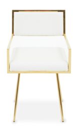 Orsina Leather Effect Dining Chair, Cut-Out Back Gold Finish Accent Chair, Velvet Upholstery Dining Chair in White - thumbnail 6