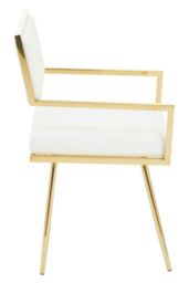 Orsina Leather Effect Dining Chair, Cut-Out Back Gold Finish Accent Chair, Velvet Upholstery Dining Chair in White - thumbnail 3
