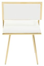 Orsina Leather Effect Dining Chair, Cut-Out Back Gold Finish Accent Chair, Velvet Upholstery Dining Chair in White - thumbnail 4