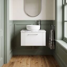Balterley 1 Drawer Wall Hung Vanity Unit Marble Laminate Worktop, White 600mm - thumbnail 8