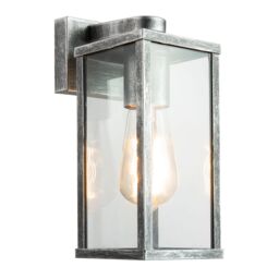 Happy Homewares Traditional Black Silver Outdoor Lantern Wall Light Fitting with Glass Sides - thumbnail 1