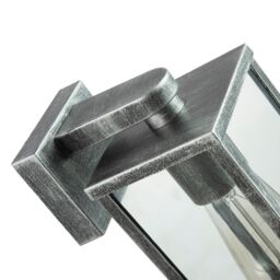 Happy Homewares Traditional Black Silver Outdoor Lantern Wall Light Fitting with Glass Sides - thumbnail 4
