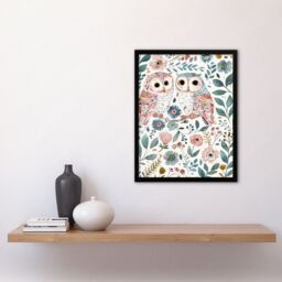 Artery8 Cute Owl Couple Pastel Colour Floral Watercolour Framed Wall Art - Size: A4 - thumbnail 4