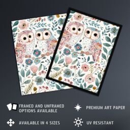 Artery8 Cute Owl Couple Pastel Colour Floral Watercolour Framed Wall Art - Size: A4 - thumbnail 2