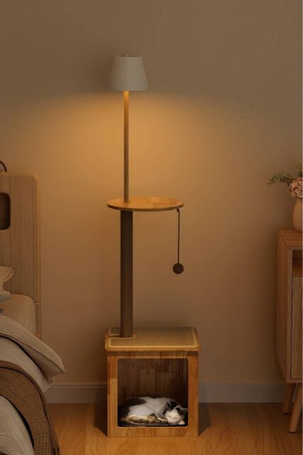 Living and Home 2-in-1 Cat Climbing Frame Floor Lamp in Natural - image 1
