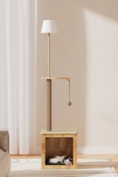 Living and Home 2-in-1 Cat Climbing Frame Floor Lamp in Natural - thumbnail 2