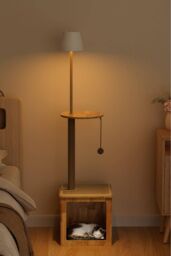 Living and Home 2-in-1 Cat Climbing Frame Floor Lamp in Natural - thumbnail 1