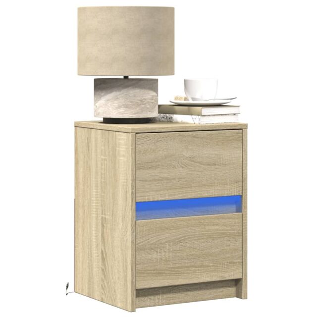 Berkfield Home Bedside Cabinets with LED Lights 2 pcs Sonoma Oak Engineered Wood in Brown - image 1