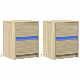 Berkfield Home Bedside Cabinets with LED Lights 2 pcs Sonoma Oak Engineered Wood in Brown - thumbnail 3