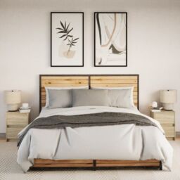 Berkfield Home Bedside Cabinets with LED Lights 2 pcs Sonoma Oak Engineered Wood in Brown - thumbnail 4