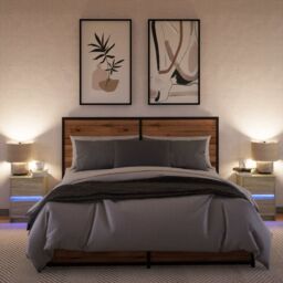 Berkfield Home Bedside Cabinets with LED Lights 2 pcs Sonoma Oak Engineered Wood in Brown - thumbnail 5