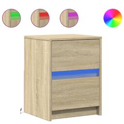 Berkfield Home Bedside Cabinets with LED Lights 2 pcs Sonoma Oak Engineered Wood in Brown - thumbnail 2