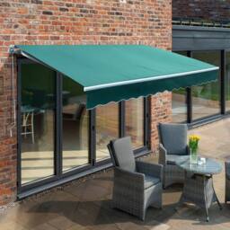 Primrose Awnings Manual Patio Awning Retractable Sun Shade Garden Covering 3.0m x 2.5m in Green - thumbnail 1
