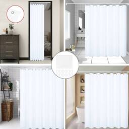 VOGREX 180x180cm Waterproof Plain PEVA Shower Curtain with Hooks UK in White - Size: 180x180 cm - thumbnail 6