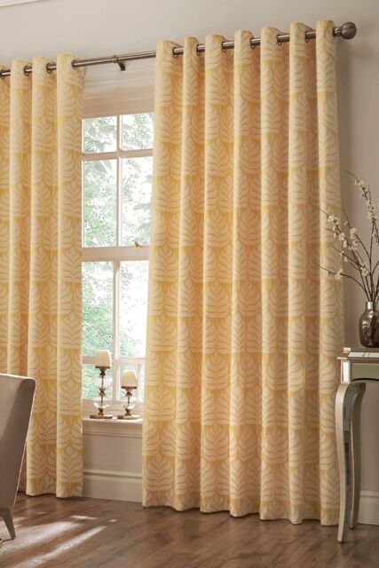 Paoletti Horto Embroidered Botanical Eyelet Curtains in Yellow - Size: 168 cm width x 137 cm drop - image 1