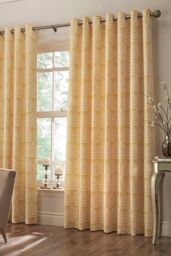 Paoletti Horto Embroidered Botanical Eyelet Curtains in Yellow - Size: 168 cm width x 137 cm drop