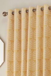 Paoletti Horto Embroidered Botanical Eyelet Curtains in Yellow - Size: 168 cm width x 137 cm drop - thumbnail 2