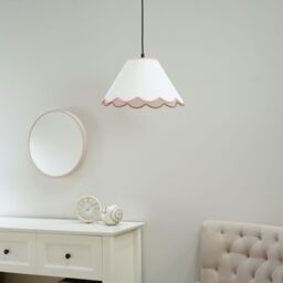 ValueLights Florie Natural Linen Large Tapered Lamp Shade with Scallop Pastel Trim in Pink - thumbnail 3