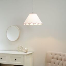 ValueLights Florie Natural Linen Large Tapered Lamp Shade with Scallop Pastel Trim in Pink - thumbnail 1