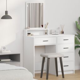 Berkfield Home White Dressing Table with Drawers - 50x41x140 cm - Size: 50 x 41 x 140 cm - thumbnail 1
