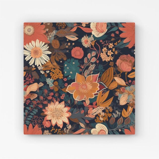 Warren Reed - Designer Boho Chic Flower Canvas in Orange - Size: w10 inch x h10 inch - image 1