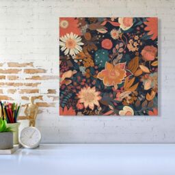 Warren Reed - Designer Boho Chic Flower Canvas in Orange - Size: w10 inch x h10 inch - thumbnail 2