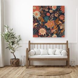 Warren Reed - Designer Boho Chic Flower Canvas in Orange - Size: w10 inch x h10 inch - thumbnail 3