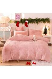 Living and Home 3Pcs Soft Skin-friendly Faux Mink Fleece Duvet Set in Pink - Size: Double - thumbnail 1