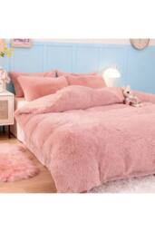 Living and Home 3Pcs Soft Skin-friendly Faux Mink Fleece Duvet Set in Pink - Size: Double - thumbnail 4